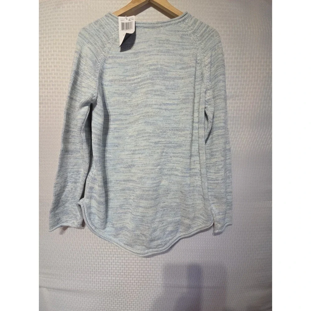Jeanne Pierre Womens  Pastel Blue Ivory Sweater 100% Cotton Nautical NWT‎
